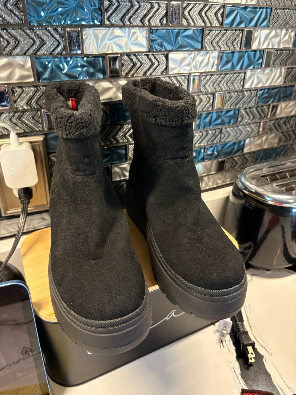 Tommy Hilfiger Black Suede-Look Plush-Lined Winter Ankle Boots